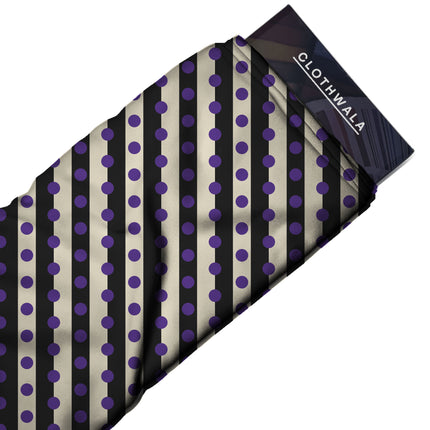 Charcoal & Purple Dot Stripe Print Fabric — 2026 polka dot trend fabric, design 20537, Clothwala