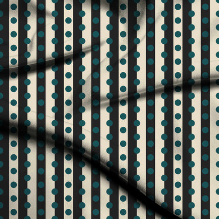 Charcoal & Teal Dot Stripe Print Fabric — flat fabric view, design 20544, Clothwala