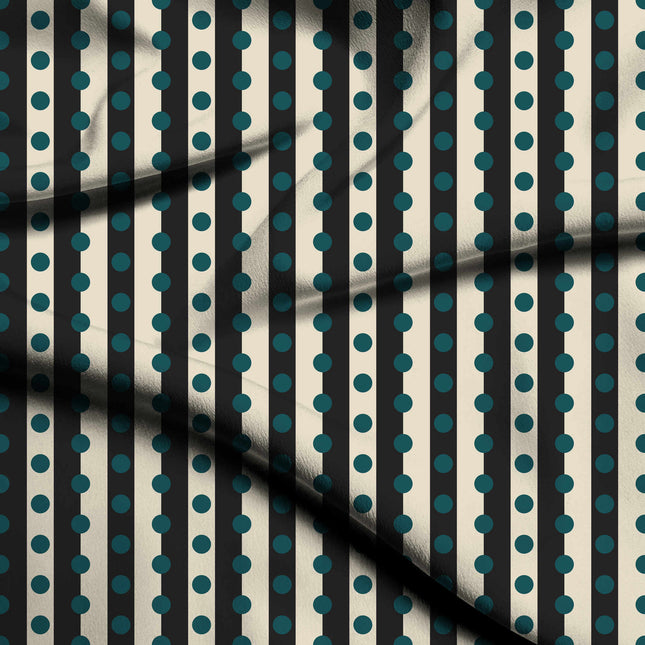 Charcoal & Teal Dot Stripe Print Fabric — flat fabric view, design 20544, Clothwala