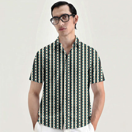 Charcoal & Teal Dot Stripe Print Fabric for men's shirting, design 20544, Clothwala