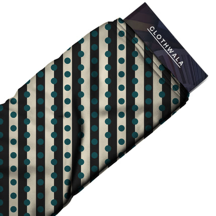 Charcoal & Teal Dot Stripe Print Fabric — 2026 polka dot trend fabric, design 20544, Clothwala