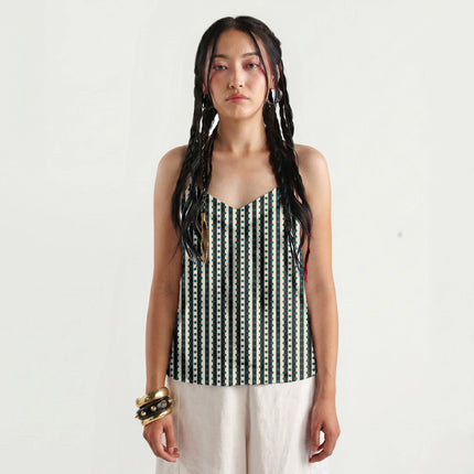 Charcoal & Teal Dot Stripe Print Fabric for women's dresses, design 20544, Clothwala