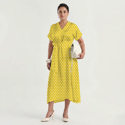 Citrus Bright Polka Dot Print Fabric made up as a dress, design 20441, Clothwala