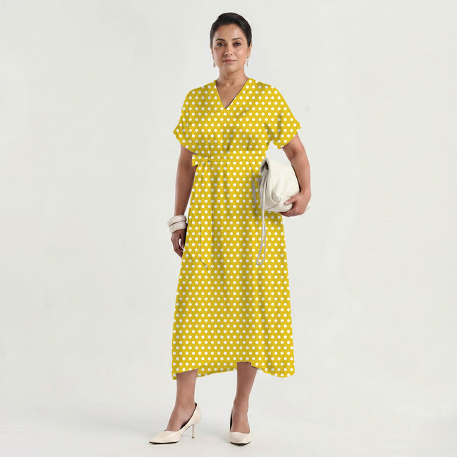 Citrus Bright Polka Dot Print Fabric made up as a dress, design 20441, Clothwala