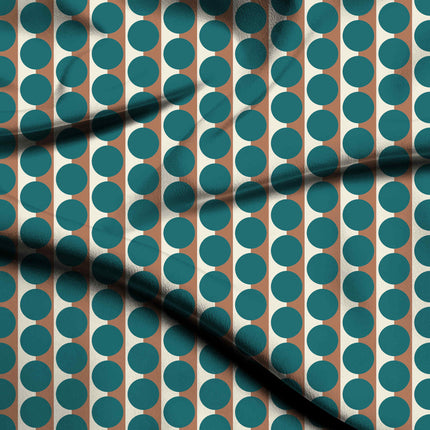 Terracotta Clay & Teal Dot Stripe Print Fabric — flat fabric view, design 20510, Clothwala