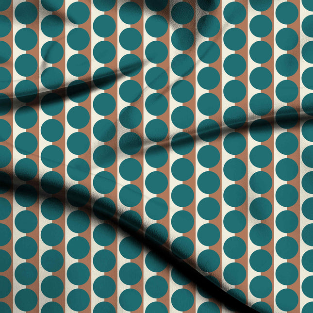 Terracotta Clay & Teal Dot Stripe Print Fabric — flat fabric view, design 20510, Clothwala