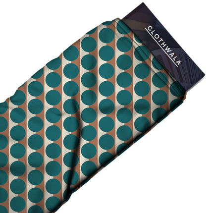 Terracotta Clay & Teal Dot Stripe Print Fabric — 2026 polka dot trend fabric, design 20510, Clothwala