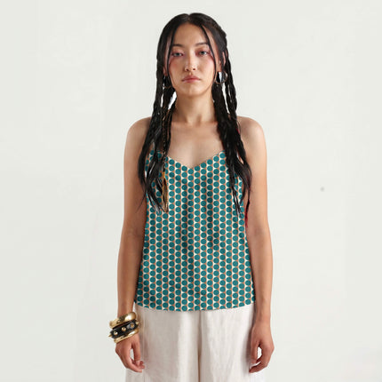 Terracotta Clay & Teal Dot Stripe Print Fabric for women's dresses, design 20510, Clothwala