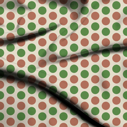 Terracotta Clay & Meadowland Green Polka Dot Print Fabric — flat fabric view, design 20499, Clothwala