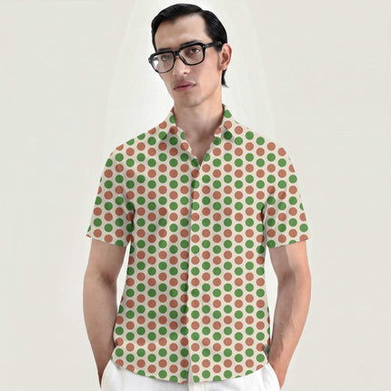 Terracotta Clay & Meadowland Green Polka Dot Print Fabric for men's shirting, design 20499, Clothwala