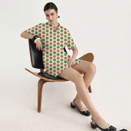 Terracotta Clay & Meadowland Green Polka Dot Print Fabric in 2026-27 trending womenswear, design 20499, Clothwala