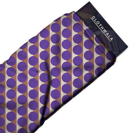 Terracotta Clay & Purple Dot Stripe Print Fabric — 2026 polka dot trend fabric, design 20519, Clothwala