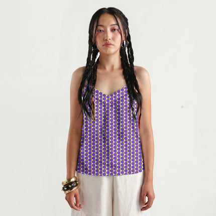 Terracotta Clay & Purple Dot Stripe Print Fabric for women's dresses, design 20519, Clothwala