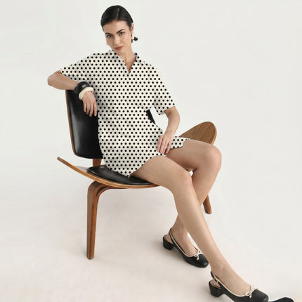 Cloud Dancer Cream Black Polka Dot Print Fabric in 2026-27 trending womenswear, design 20450, Clothwala