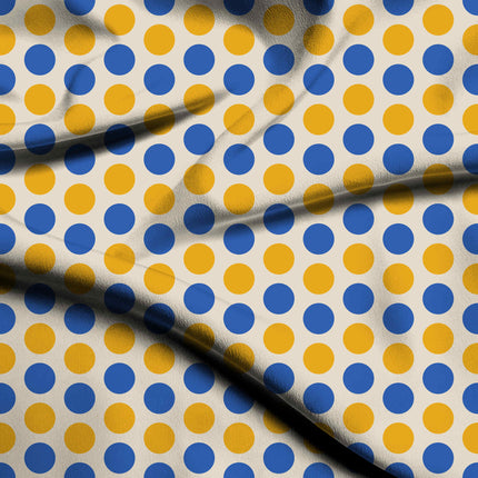 Luminous Cobalt & Ochre Gold Polka Dot Print Fabric — flat fabric view, design 20484, Clothwala