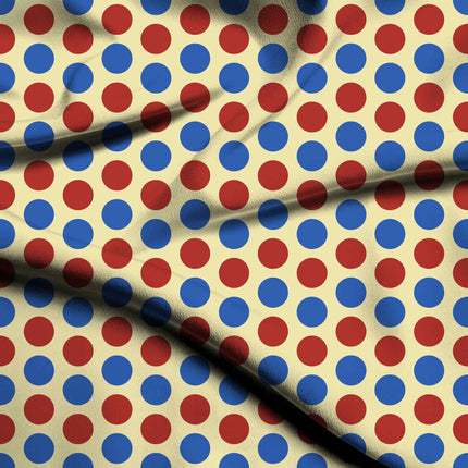 Luminous Cobalt & Lava Red Polka Dot Print Fabric — flat fabric view, design 20492, Clothwala