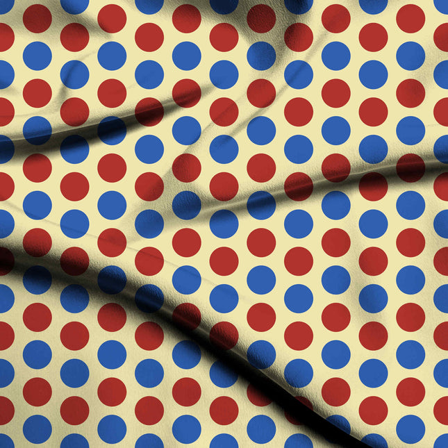 Luminous Cobalt & Lava Red Polka Dot Print Fabric — flat fabric view, design 20492, Clothwala