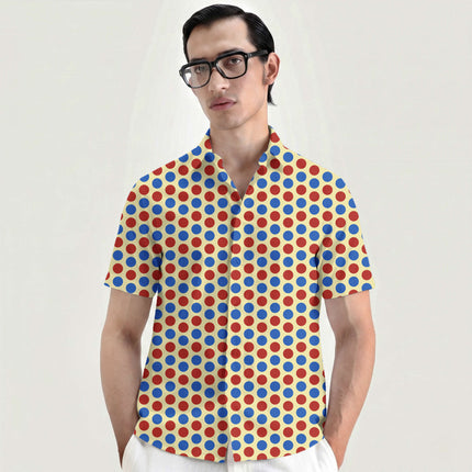 Luminous Cobalt & Lava Red Polka Dot Print Fabric for men's shirting, design 20492, Clothwala