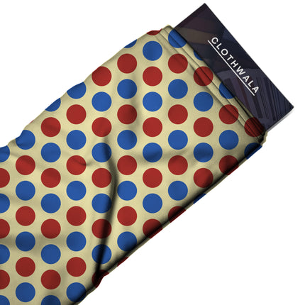 Luminous Cobalt & Lava Red Polka Dot Print Fabric — 2026 polka dot trend fabric, design 20492, Clothwala