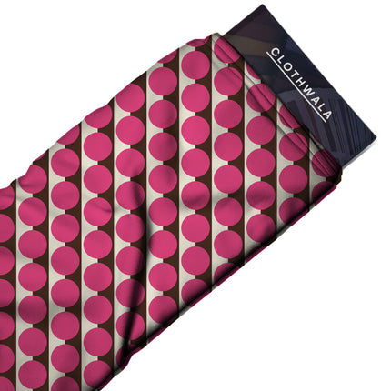 Cocoa & Pink Dot Stripe Print Fabric — 2026 polka dot trend fabric, design 20501, Clothwala