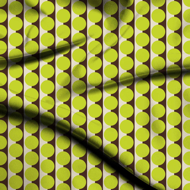 Cocoa Sand & Lime Glow Dot Stripe Print Fabric — flat fabric view, design 20506, Clothwala