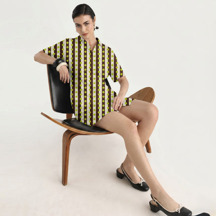 Cocoa Wax Cream & Lime Glow Dot Stripe Print Fabric in 2026-27 trending womenswear, design 20533, Clothwala