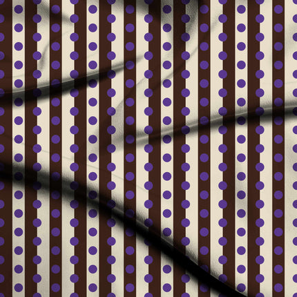Cocoa & Purple Dot Stripe Print Fabric — flat fabric view, design 20546, Clothwala