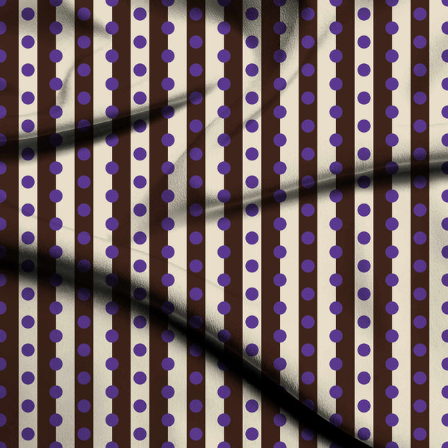 Cocoa & Purple Dot Stripe Print Fabric — flat fabric view, design 20546, Clothwala