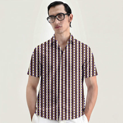 Cocoa & Purple Dot Stripe Print Fabric for men's shirting, design 20546, Clothwala