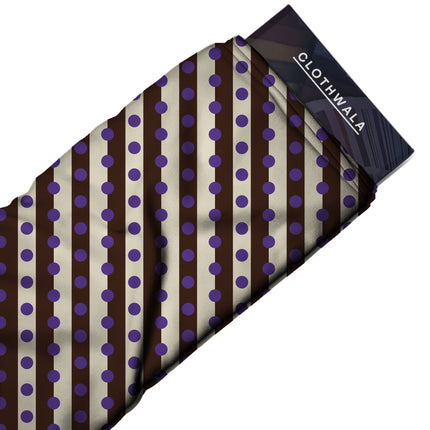 Cocoa & Purple Dot Stripe Print Fabric — 2026 polka dot trend fabric, design 20546, Clothwala