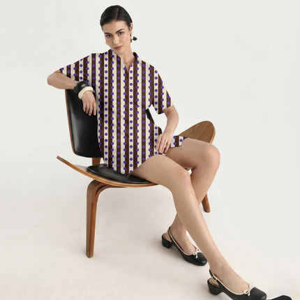 Cocoa & Purple Dot Stripe Print Fabric in 2026-27 trending womenswear, design 20546, Clothwala