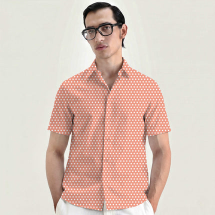 Coral Wash Polka Dot Print Fabric for men's shirting, design 20416, Clothwala