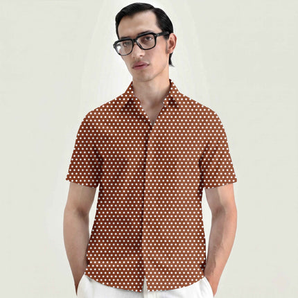 Deep Rust Polka Dot Print Fabric for men's shirting, design 20417, Clothwala