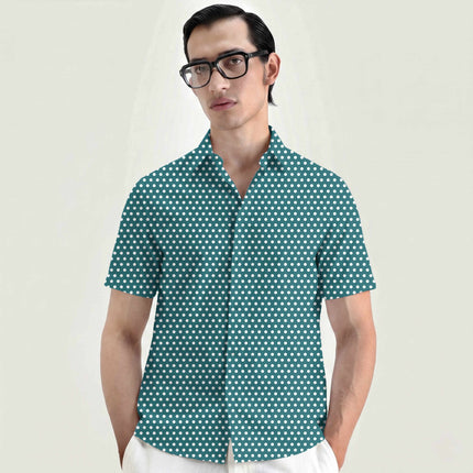 Deep Teal polka dot fabric for men's shirts — fine dot scale