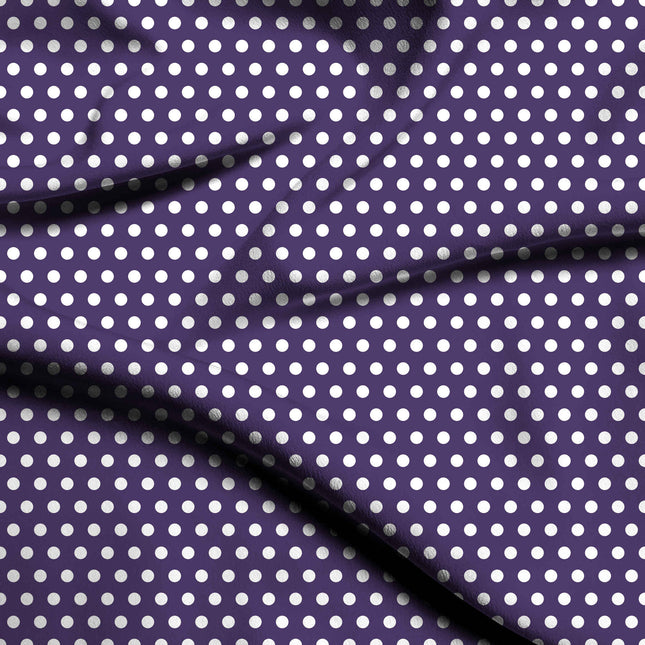 Deep Violet Polka Dot Print Fabric — flat fabric view, design 20433, Clothwala