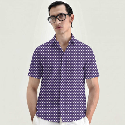 Deep Violet Polka Dot Print Fabric for men's shirting, design 20433, Clothwala