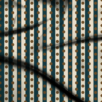 Deep Teal & Bronze Dot Stripe Print Fabric — flat fabric view, design 20531, Clothwala