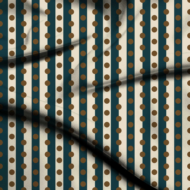 Deep Teal & Bronze Dot Stripe Print Fabric — flat fabric view, design 20531, Clothwala