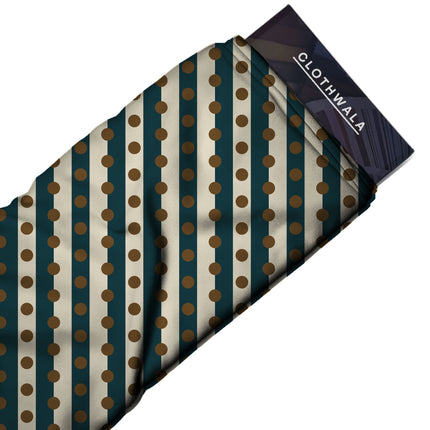 Deep Teal & Bronze Dot Stripe Print Fabric — 2026 polka dot trend fabric, design 20531, Clothwala