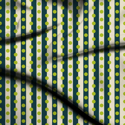 Deep Teal & Lime Glow Dot Stripe Print Fabric — flat fabric view, design 20539, Clothwala