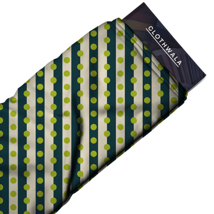 Deep Teal & Lime Glow Dot Stripe Print Fabric — 2026 polka dot trend fabric, design 20539, Clothwala