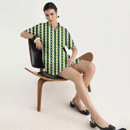 Deep Teal & Lime Glow Dot Stripe Print Fabric in 2026-27 trending womenswear, design 20539, Clothwala