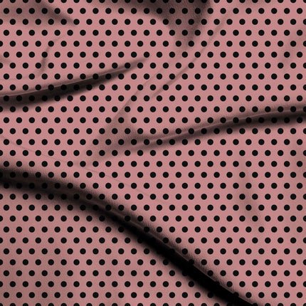 Dusty Rose Black Polka Dot Print Fabric — flat fabric view, design 20460, Clothwala