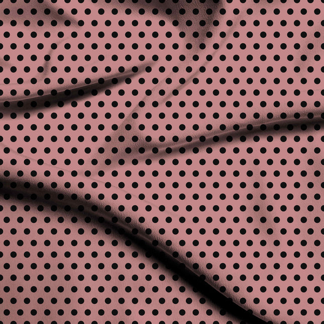 Dusty Rose Black Polka Dot Print Fabric — flat fabric view, design 20460, Clothwala