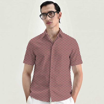 Dusty Rose Black Polka Dot Print Fabric for men's shirting, design 20460, Clothwala