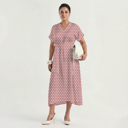 Dusty Rose Polka Dot Print Fabric made up as a dress, design 20422, Clothwala