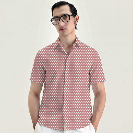 Dusty Rose Polka Dot Print Fabric for men's shirting, design 20422, Clothwala