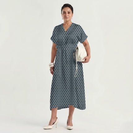 Dutch Canal Black Polka Dot Print Fabric made up as a dress, design 20474, Clothwala
