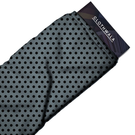 Dutch Canal Black Polka Dot Print Fabric — 2026 polka dot trend fabric, design 20474, Clothwala