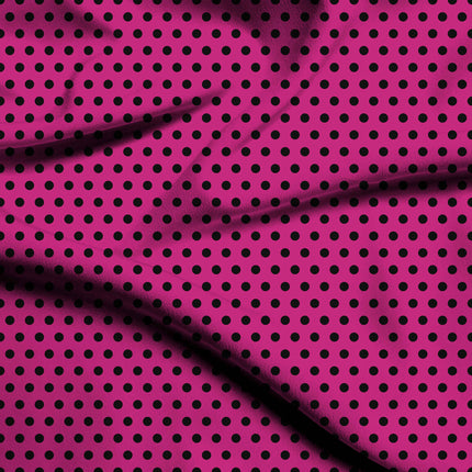 Electric Fuchsia Black Polka Dot Print Fabric — flat fabric view, design 20463, Clothwala